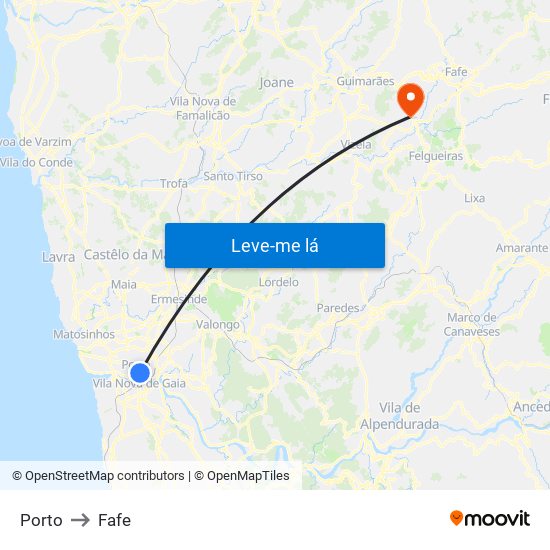 Porto to Fafe map