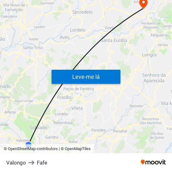 Valongo to Fafe map