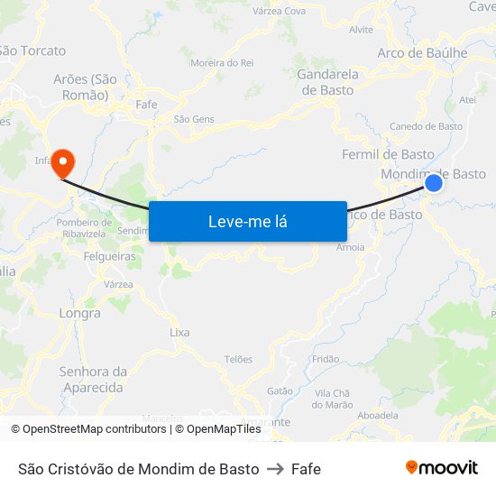 São Cristóvão de Mondim de Basto to Fafe map