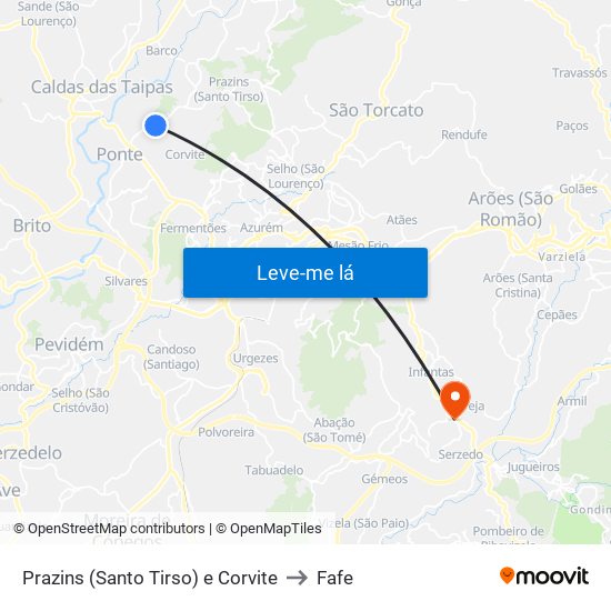 Prazins (Santo Tirso) e Corvite to Fafe map