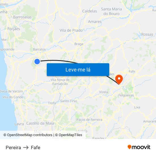 Pereira to Fafe map