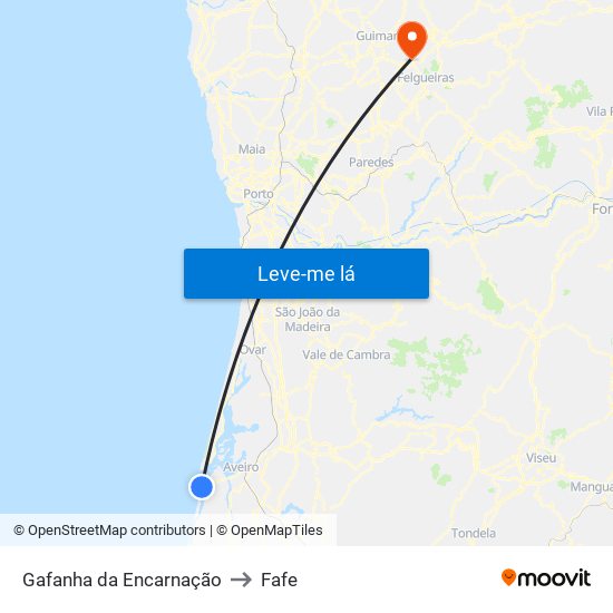 Gafanha da Encarnação to Fafe map