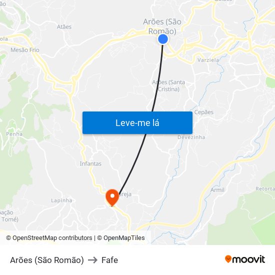 Arões (São Romão) to Fafe map
