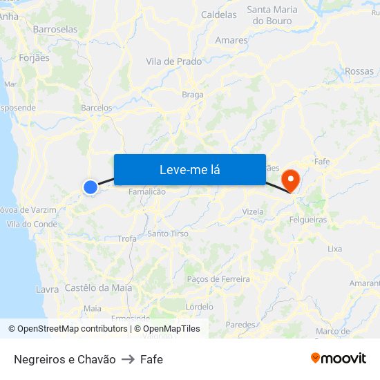 Negreiros e Chavão to Fafe map