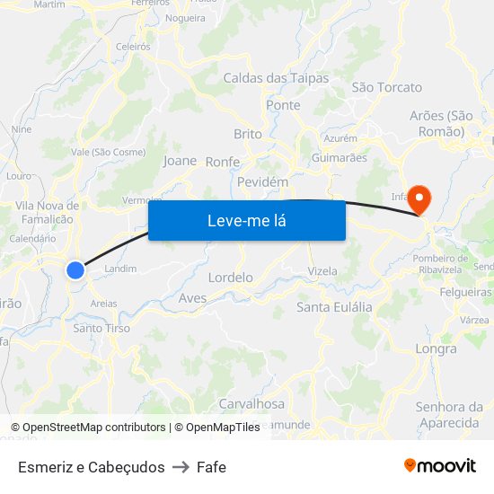 Esmeriz e Cabeçudos to Fafe map
