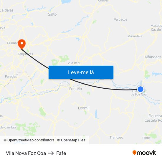 Vila Nova Foz Coa to Fafe map