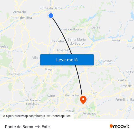 Ponte da Barca to Fafe map