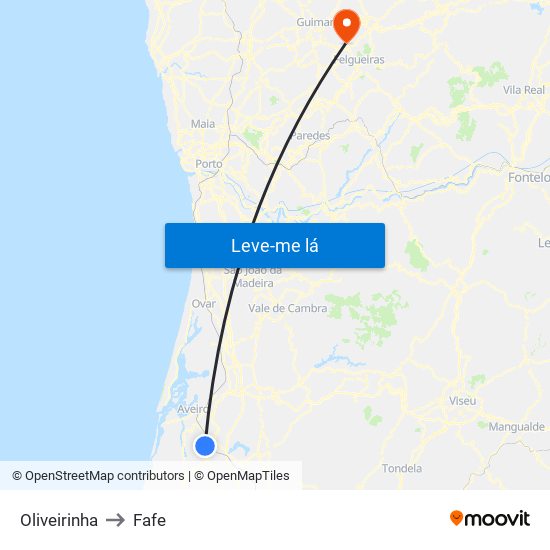 Oliveirinha to Fafe map