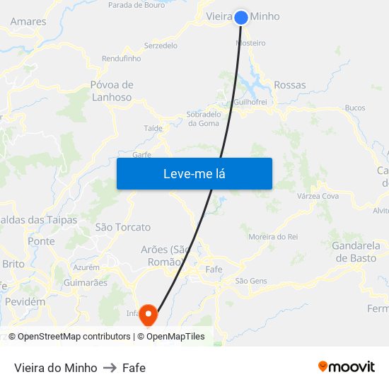 Vieira do Minho to Fafe map