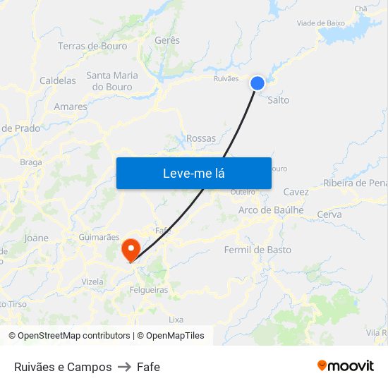 Ruivães e Campos to Fafe map
