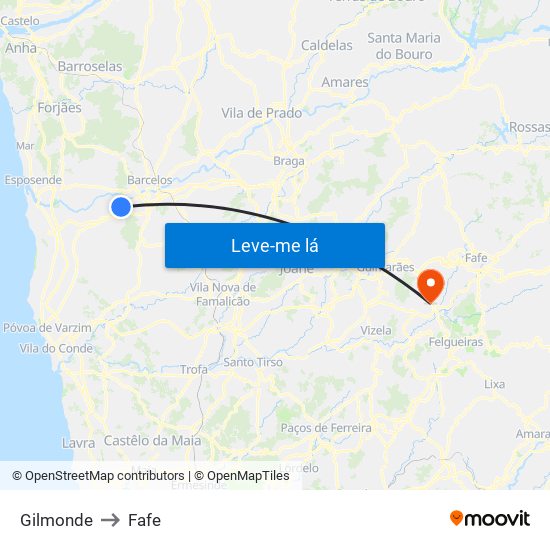 Gilmonde to Fafe map