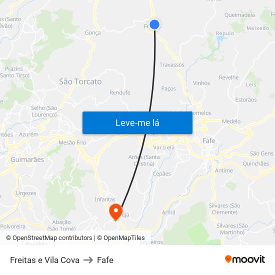 Freitas e Vila Cova to Fafe map
