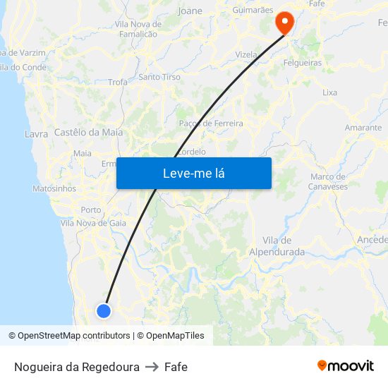 Nogueira da Regedoura to Fafe map