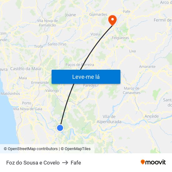 Foz do Sousa e Covelo to Fafe map