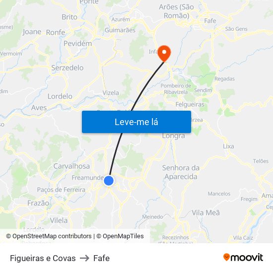 Figueiras e Covas to Fafe map