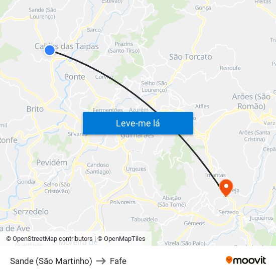 Sande (São Martinho) to Fafe map