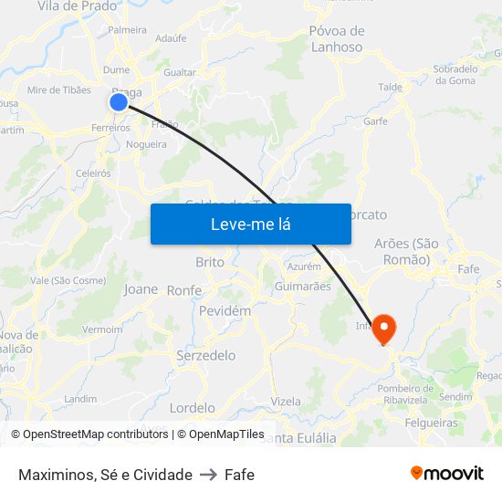 Maximinos, Sé e Cividade to Fafe map