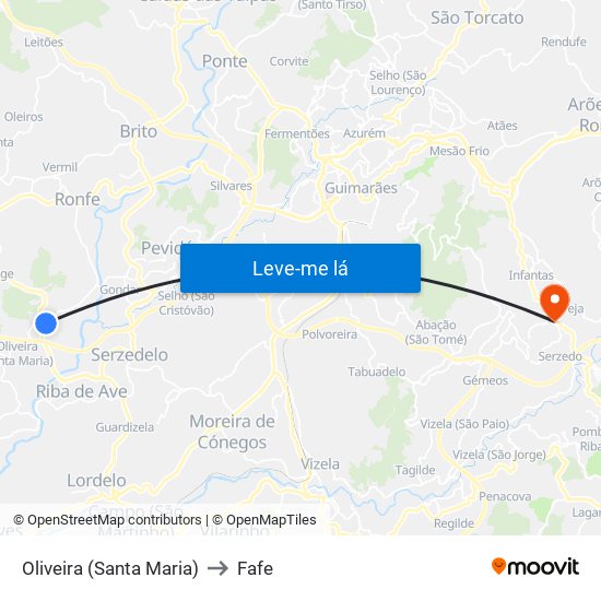 Oliveira (Santa Maria) to Fafe map