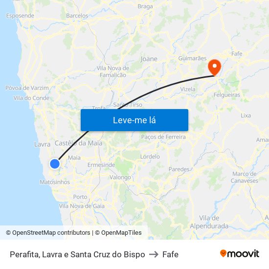 Perafita, Lavra e Santa Cruz do Bispo to Fafe map