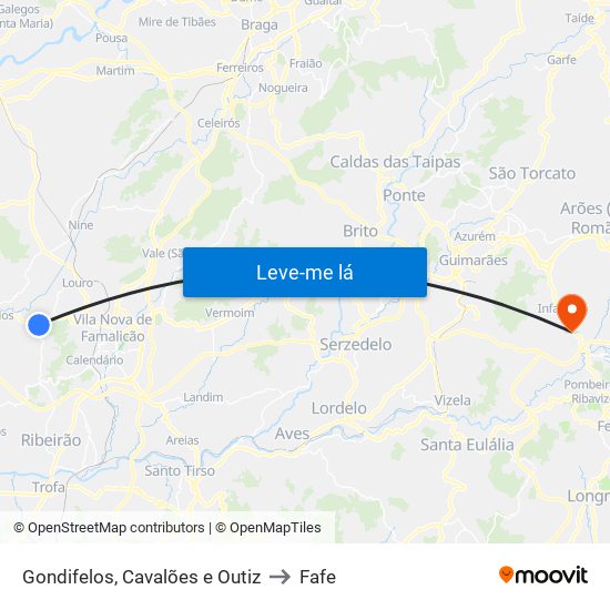 Gondifelos, Cavalões e Outiz to Fafe map