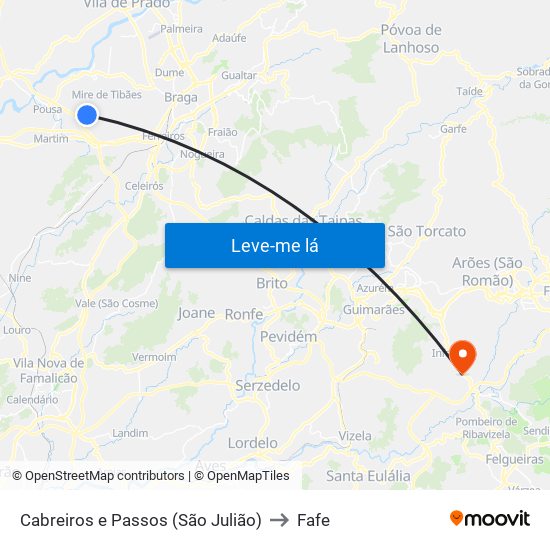 Cabreiros e Passos (São Julião) to Fafe map