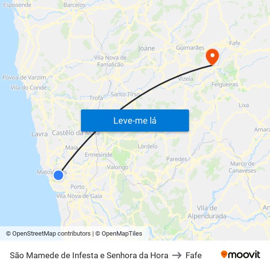 São Mamede de Infesta e Senhora da Hora to Fafe map