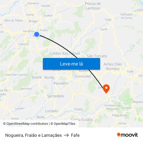 Nogueira, Fraião e Lamaçães to Fafe map