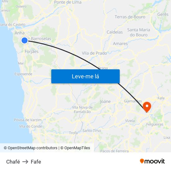 Chafé to Fafe map