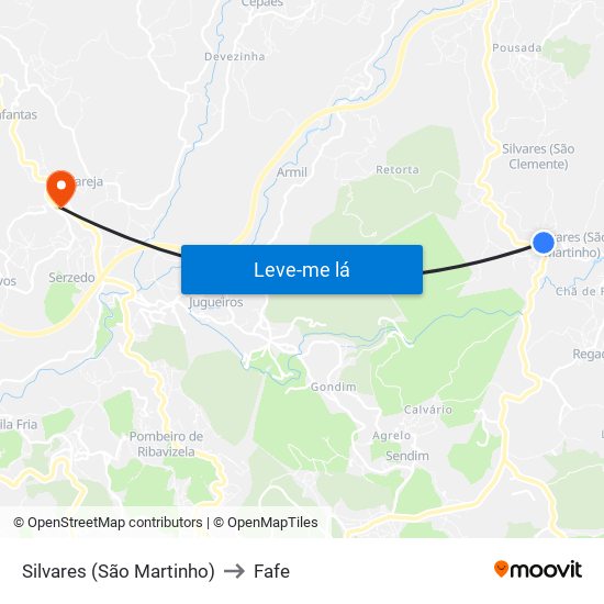 Silvares (São Martinho) to Fafe map