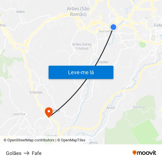 Golães to Fafe map