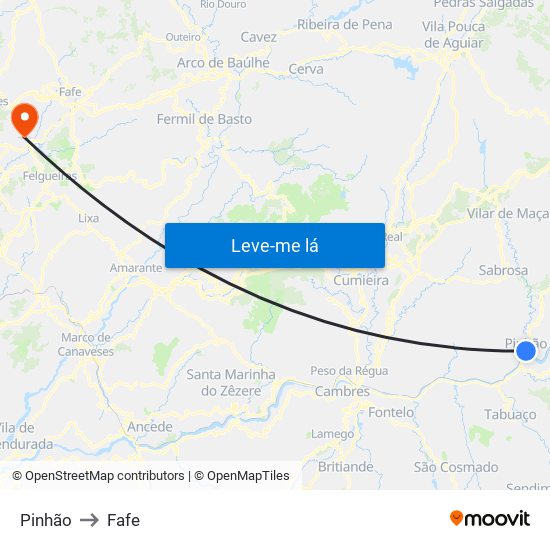 Pinhão to Fafe map