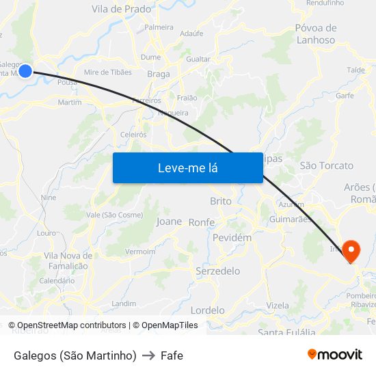 Galegos (São Martinho) to Fafe map