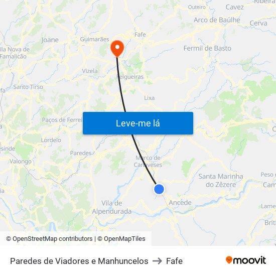 Paredes de Viadores e Manhuncelos to Fafe map