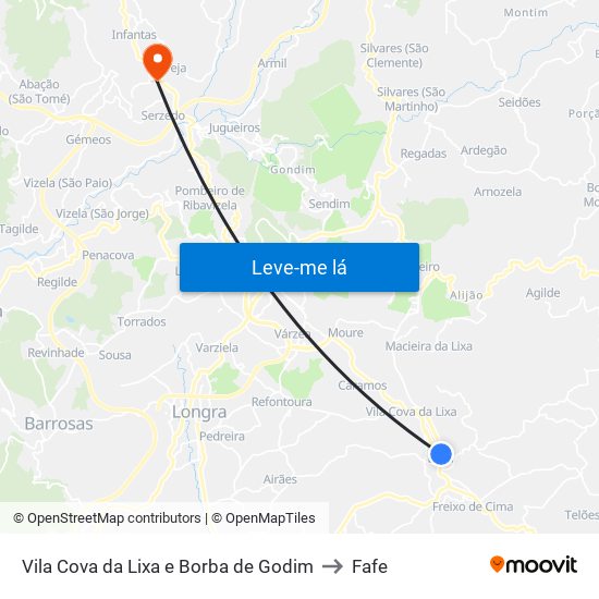 Vila Cova da Lixa e Borba de Godim to Fafe map