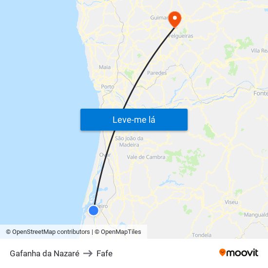 Gafanha da Nazaré to Fafe map