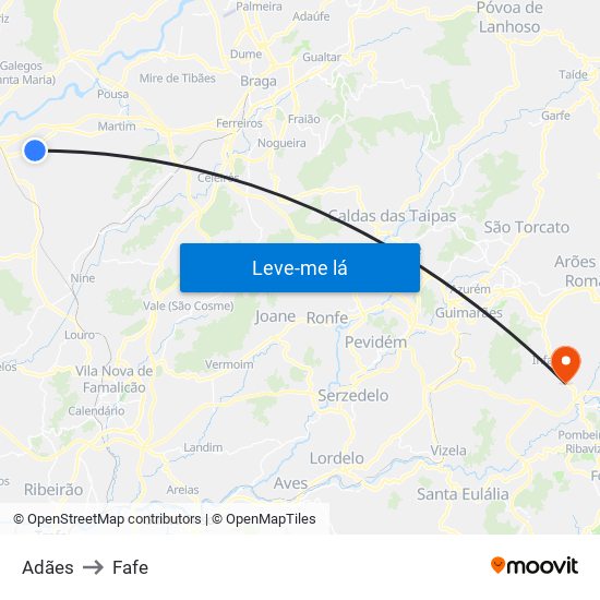 Adães to Fafe map