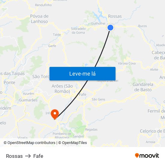 Rossas to Fafe map