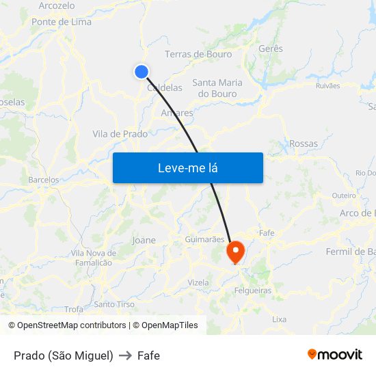 Prado (São Miguel) to Fafe map