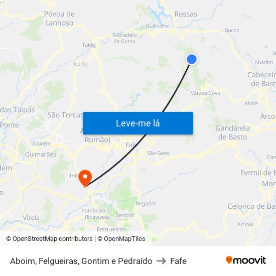 Aboim, Felgueiras, Gontim e Pedraído to Fafe map