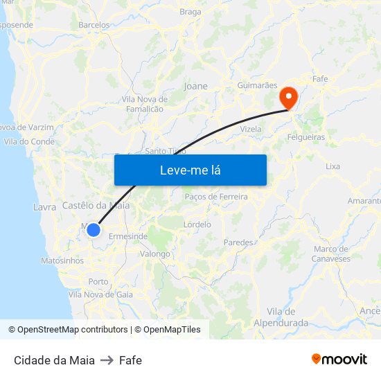 Cidade da Maia to Fafe map