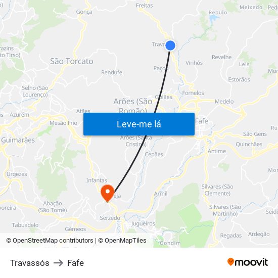 Travassós to Fafe map