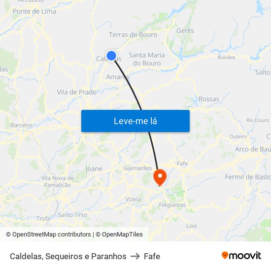 Caldelas, Sequeiros e Paranhos to Fafe map