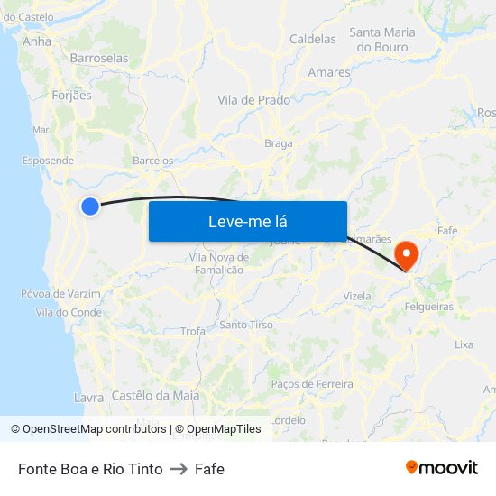 Fonte Boa e Rio Tinto to Fafe map
