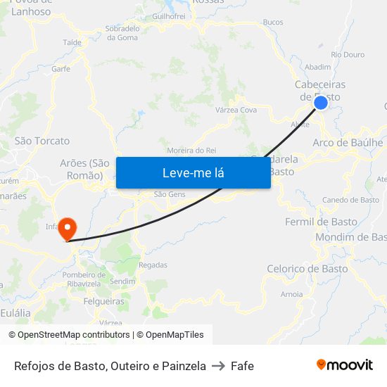 Refojos de Basto, Outeiro e Painzela to Fafe map