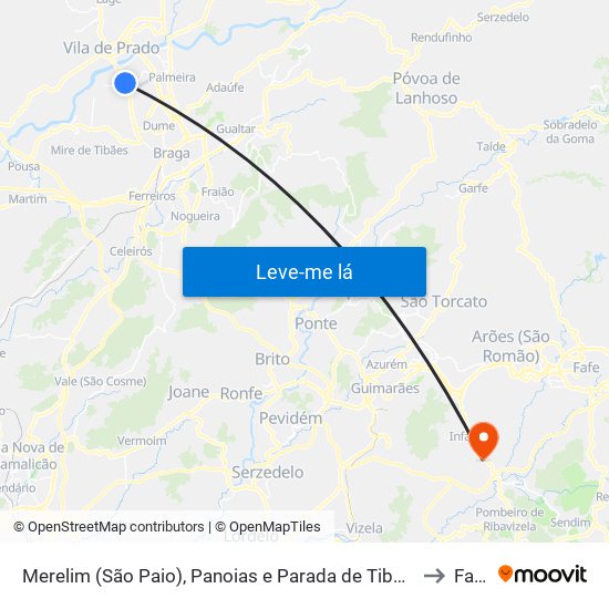 Merelim (São Paio), Panoias e Parada de Tibães to Fafe map