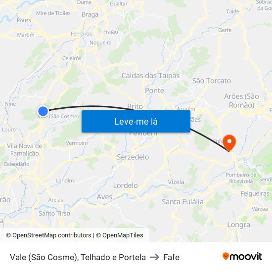 Vale (São Cosme), Telhado e Portela to Fafe map