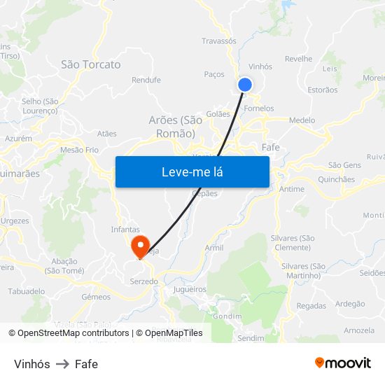 Vinhós to Fafe map