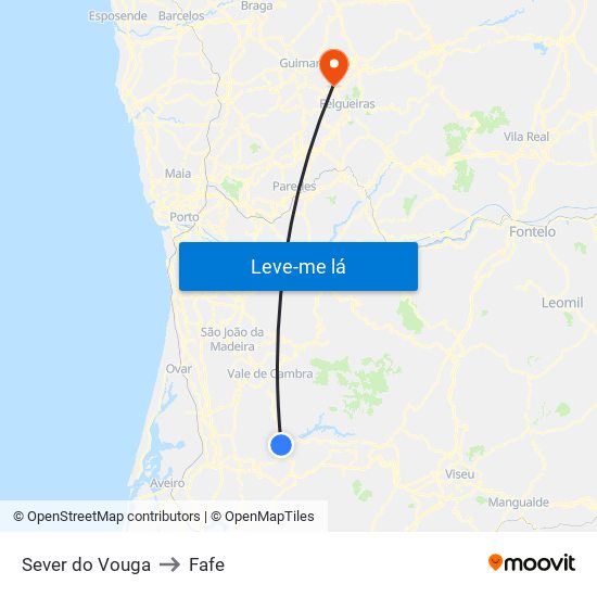 Sever do Vouga to Fafe map