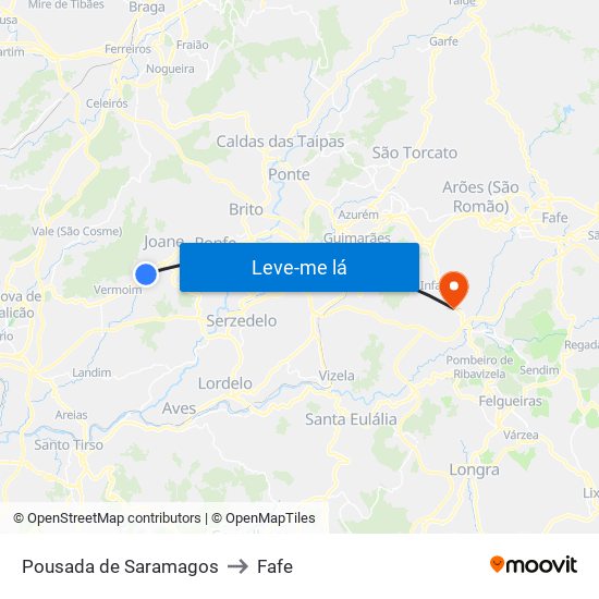 Pousada de Saramagos to Fafe map