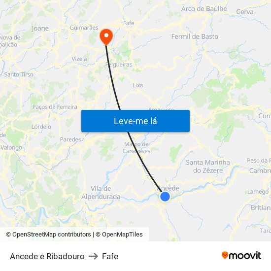 Ancede e Ribadouro to Fafe map